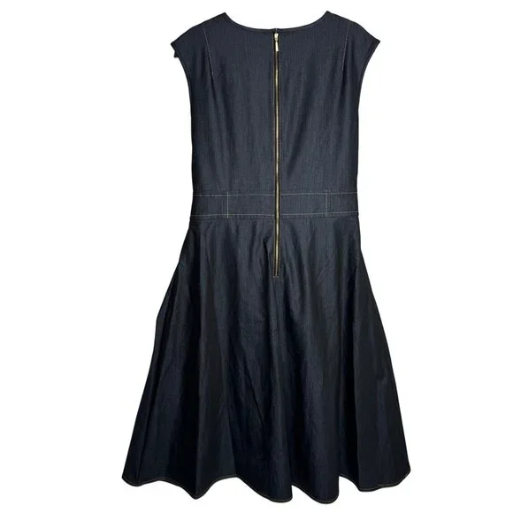 Calvin Klein Soft Jean A-Line Dress Exposed Back Zipper Attached Belt Size 16 - Picture 7 of 10